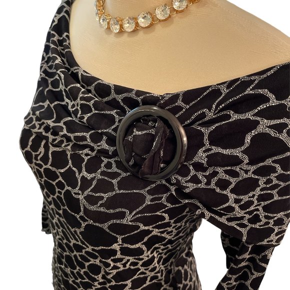 ARTEX COLLECTION Off Shoulder Top Size Small Very Stretchy Big Buckle Detail - Picture 3 of 10